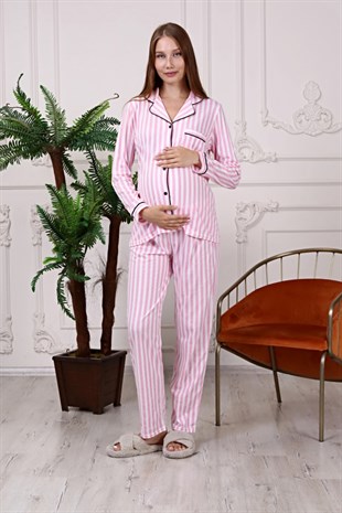 La Lumiere Pembe Çizgili Uzun Kol Pijama Takımı